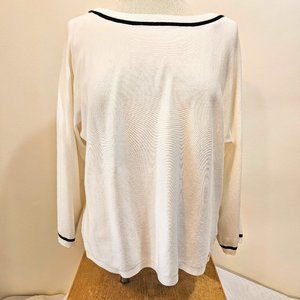 Jones New York White Ecru Black Stripe Sweater XL